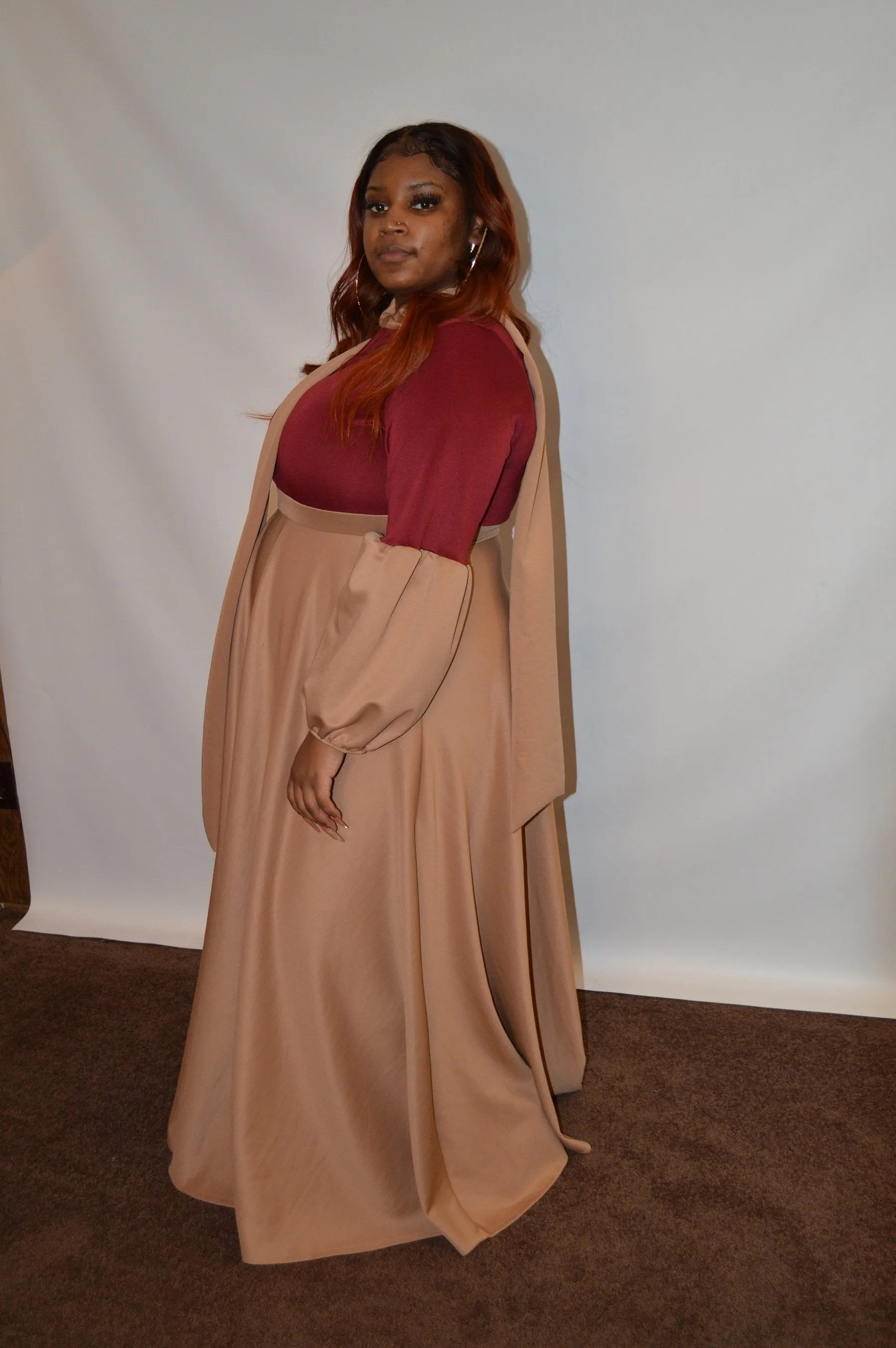 Balloon Sleeve Two Tone Dress