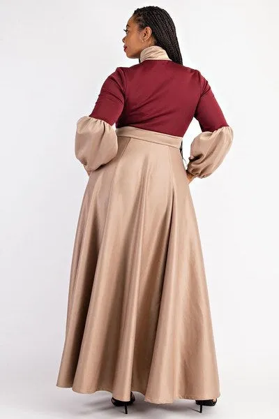 Balloon Sleeve Two Tone Dress