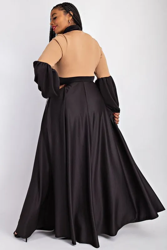 Balloon Sleeve Two Tone Dress