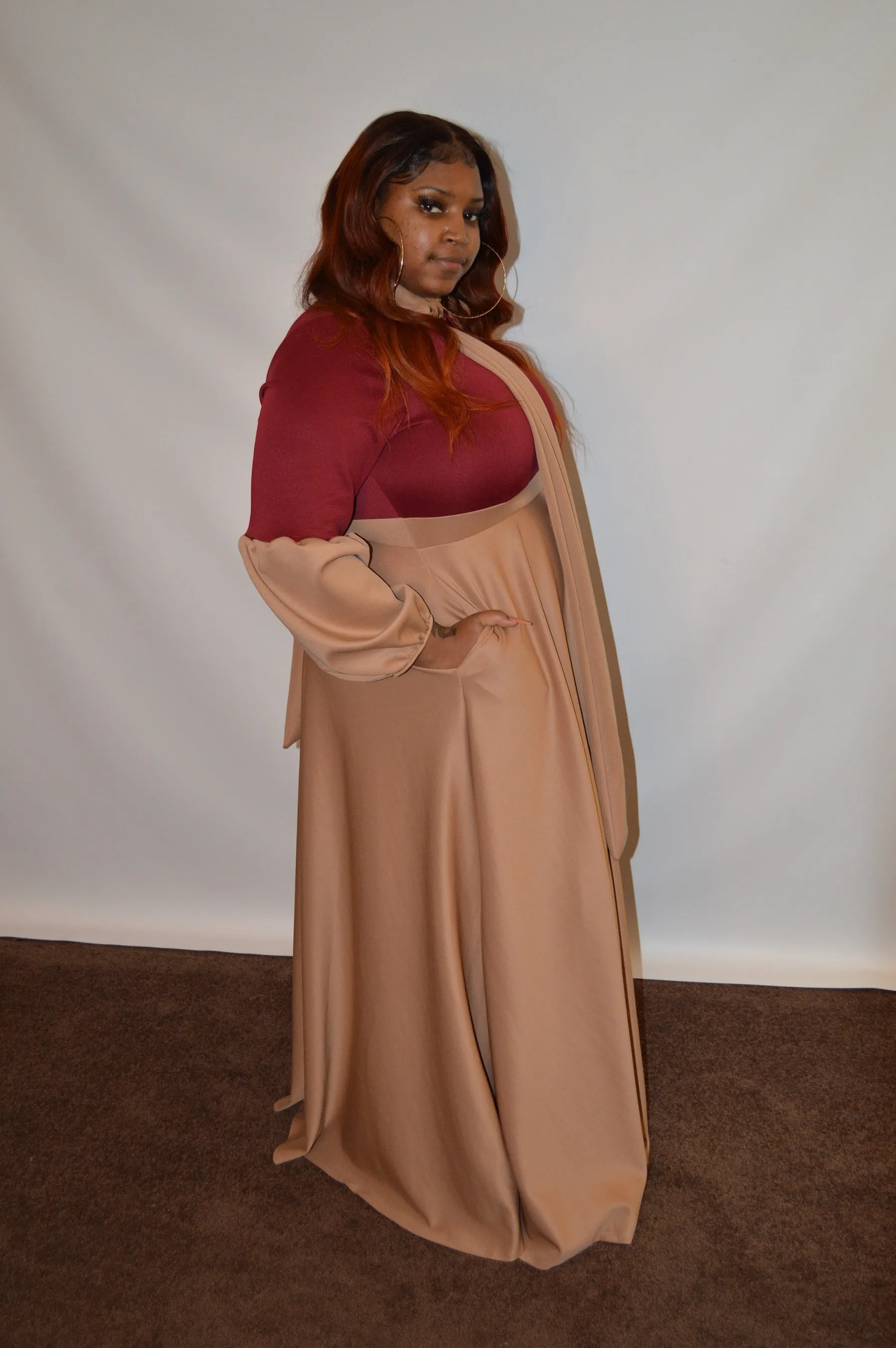 Balloon Sleeve Two Tone Dress