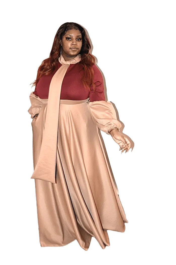 Balloon Sleeve Two Tone Dress