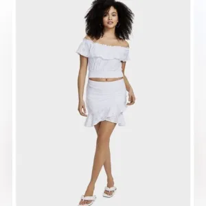 Bar III Women's Bow Elastic Waist Ruffled Eyelet Skirt Bright White Size XL NWT