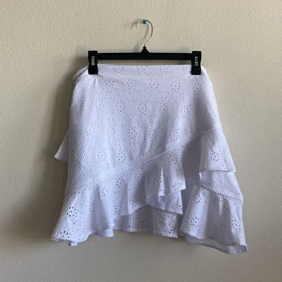 Bar III Women's Bow Elastic Waist Ruffled Eyelet Skirt Bright White Size XL NWT
