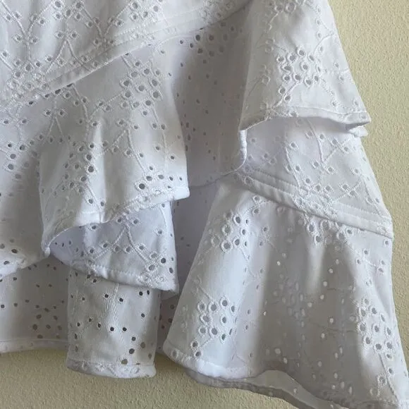Bar III Women's Bow Elastic Waist Ruffled Eyelet Skirt Bright White Size XL NWT