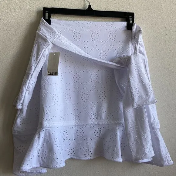 Bar III Women's Bow Elastic Waist Ruffled Eyelet Skirt Bright White Size XL NWT