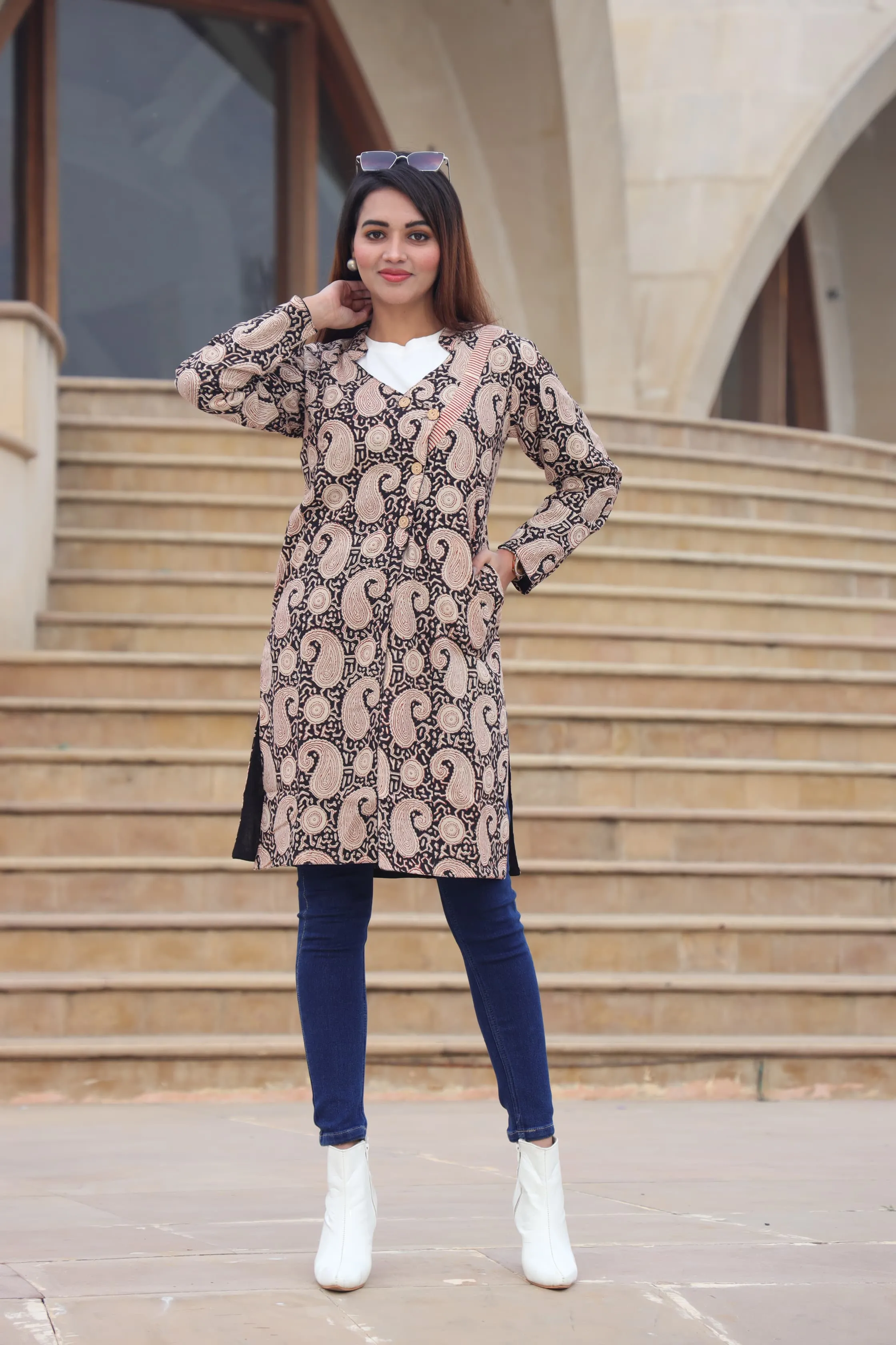 Beautiful Black Bagru Hand Block Printed Pure Cotton Winter Jackets