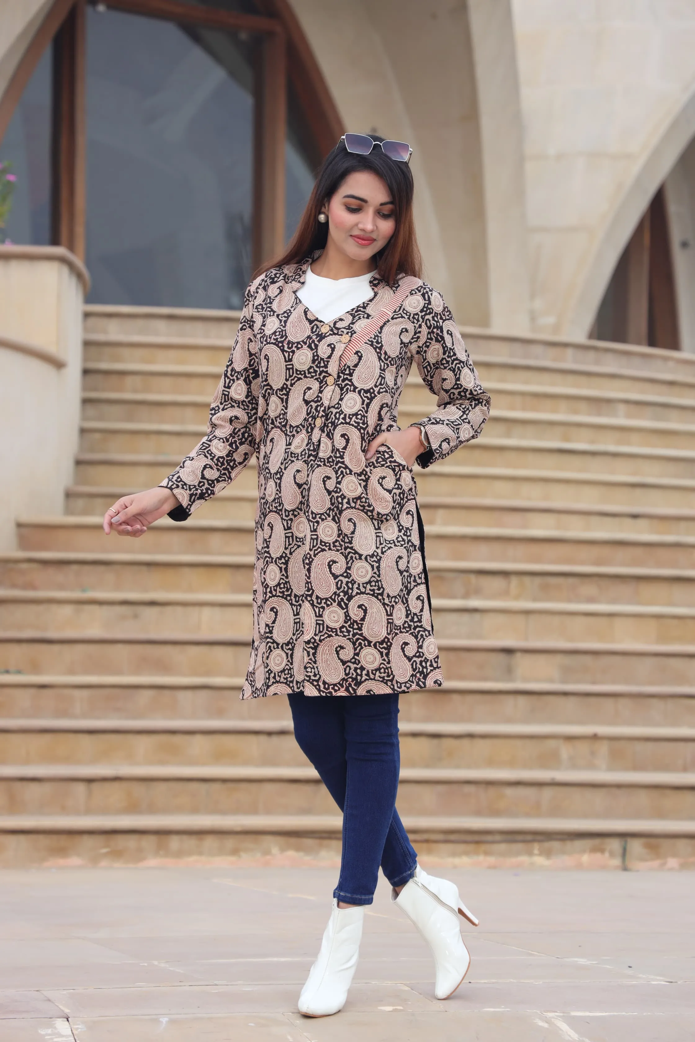 Beautiful Black Bagru Hand Block Printed Pure Cotton Winter Jackets