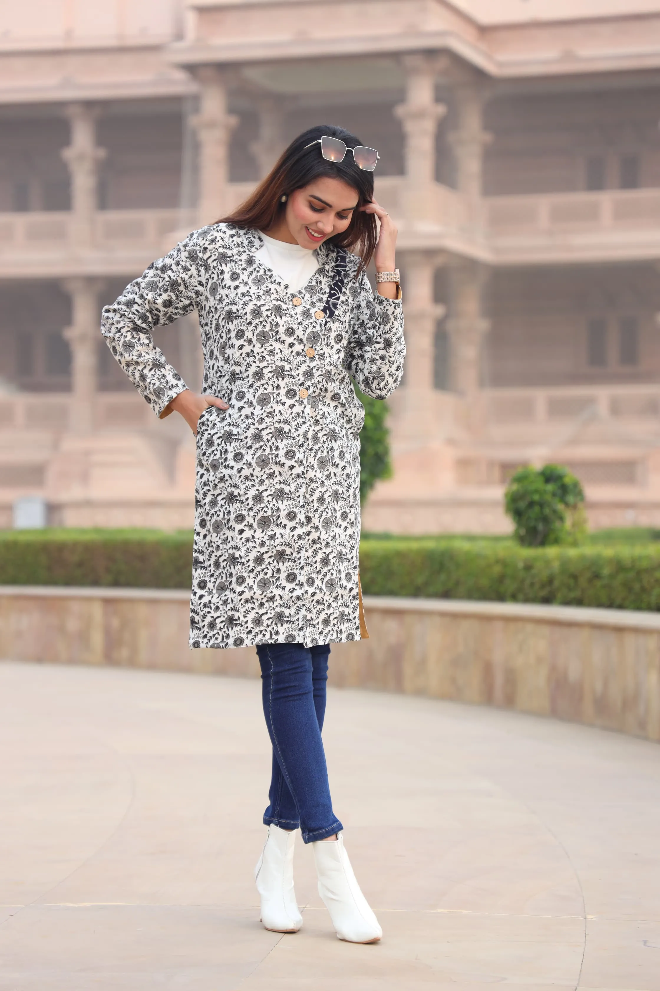 Beautiful Grey Bagru Hand Block Printed Pure Cotton Winter Jackets