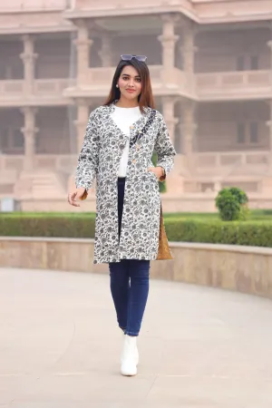 Beautiful Grey Bagru Hand Block Printed Pure Cotton Winter Jackets