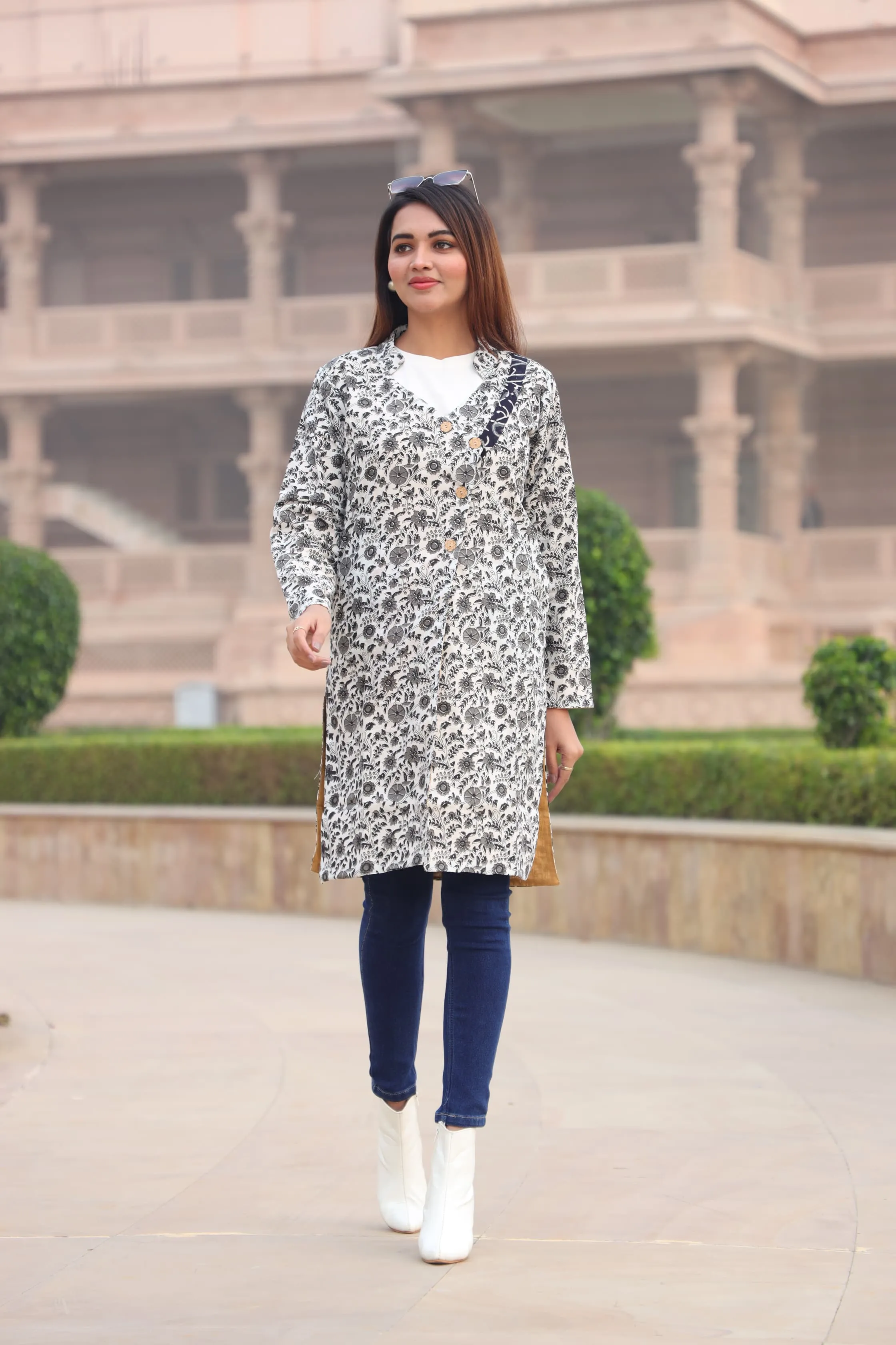 Beautiful Grey Bagru Hand Block Printed Pure Cotton Winter Jackets