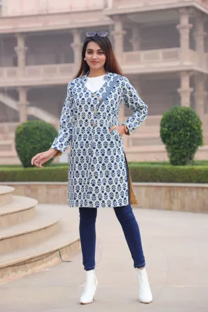 Beautiful Off White Bagru Hand Block Printed Pure Cotton Winter Jackets