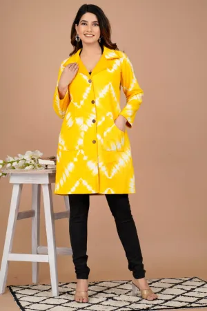 Beautiful Yellow Pure Cotton Quilted Reversible Print Long Jackets