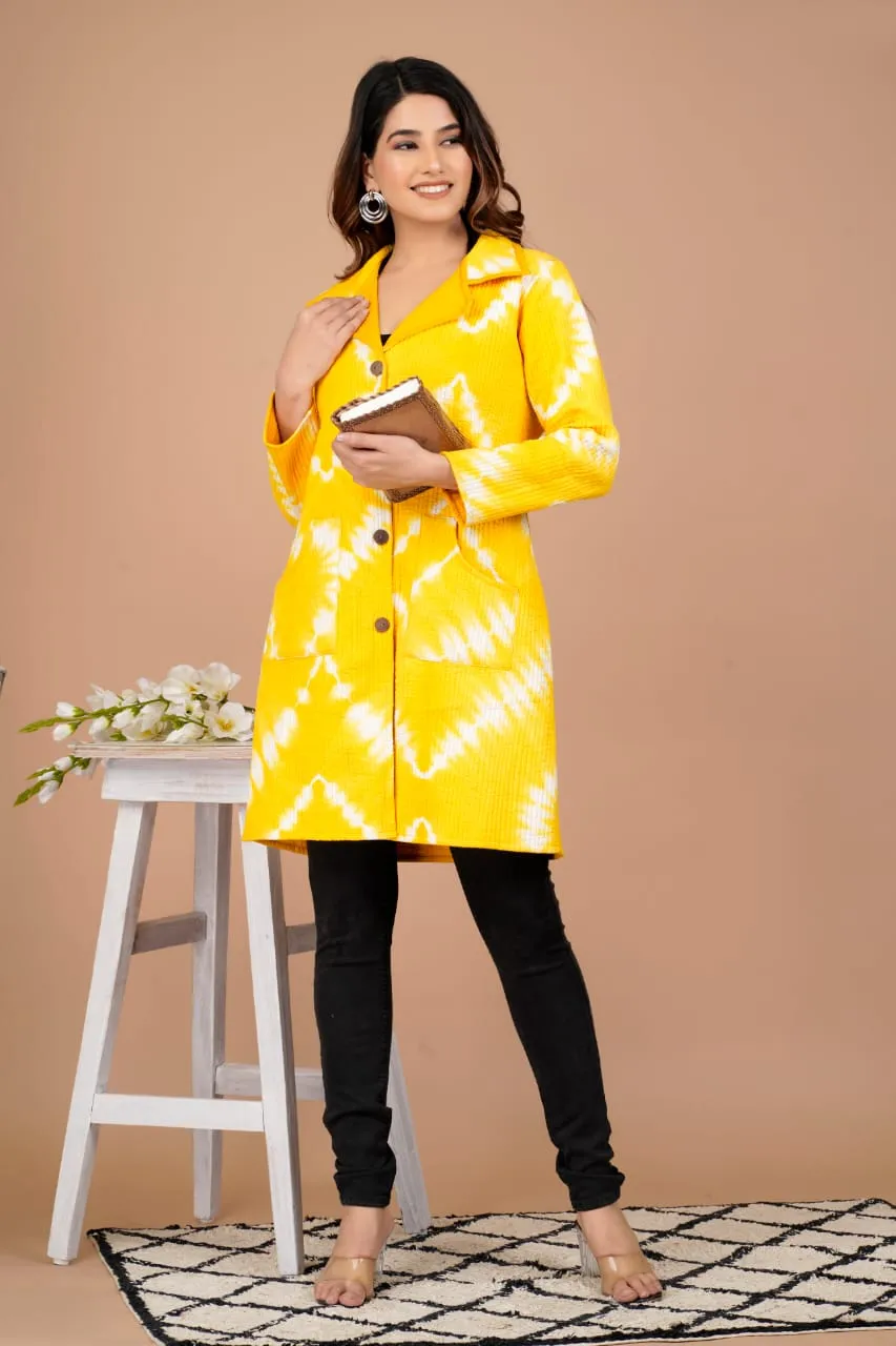 Beautiful Yellow Pure Cotton Quilted Reversible Print Long Jackets