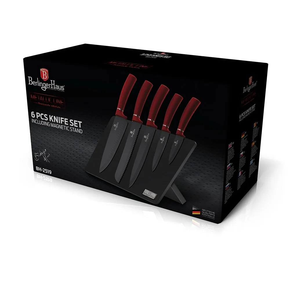 Berlinger Haus 6-Piece Knife Set with Magnetic Hanger, Burgundy Collection