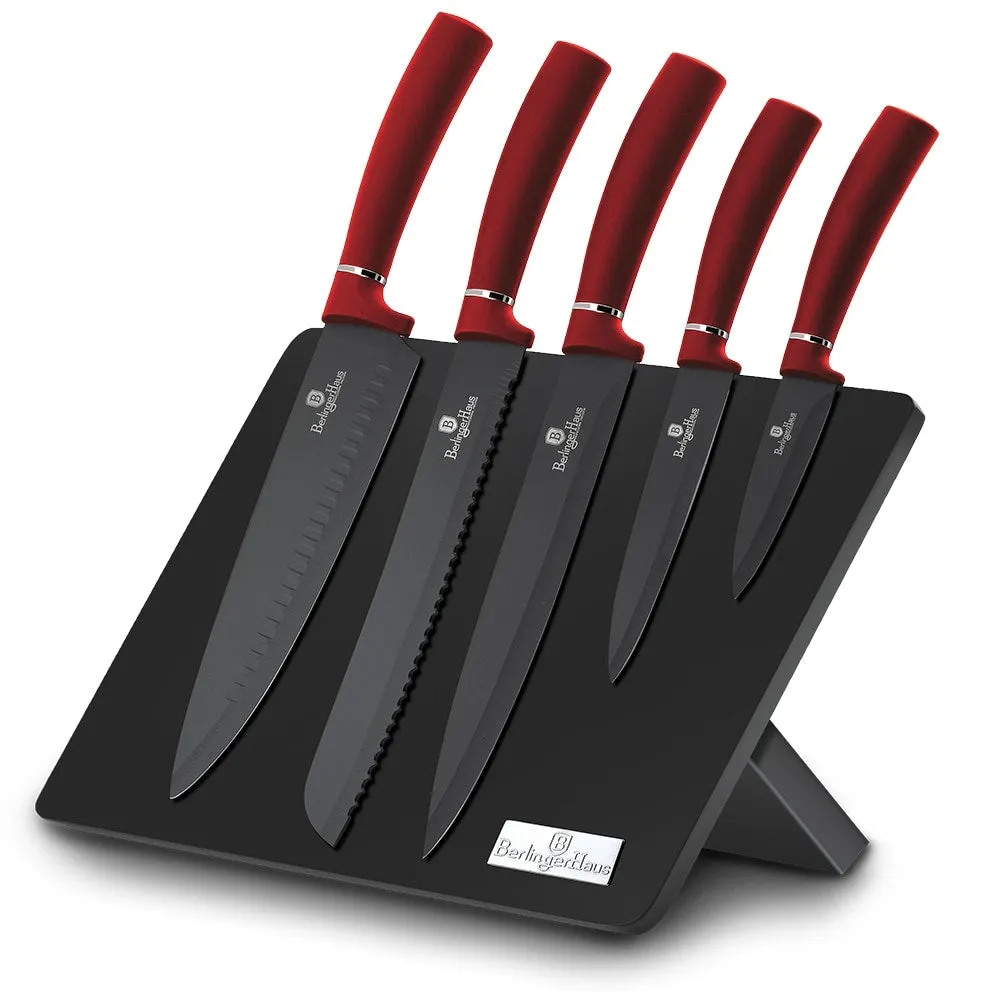 Berlinger Haus 6-Piece Knife Set with Magnetic Hanger, Burgundy Collection