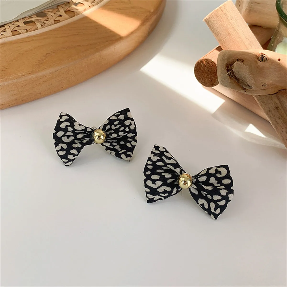 Black & 18K Gold-Plated Leopard Bow Stud Earrings