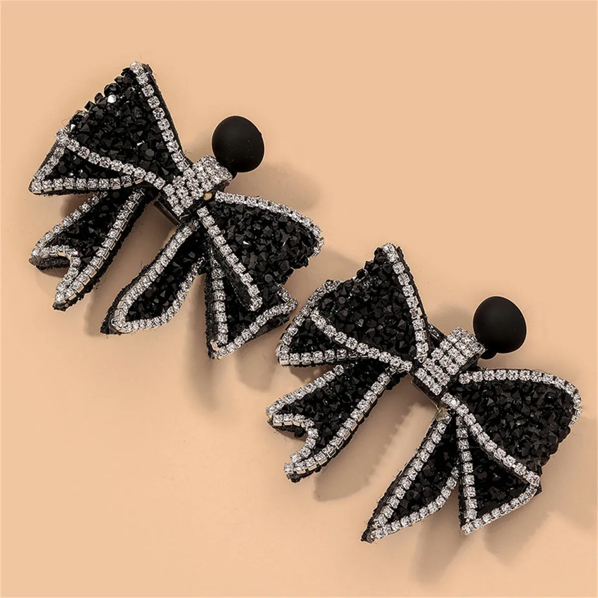 Black & Cubic Zirconia Bow Drop Earrings