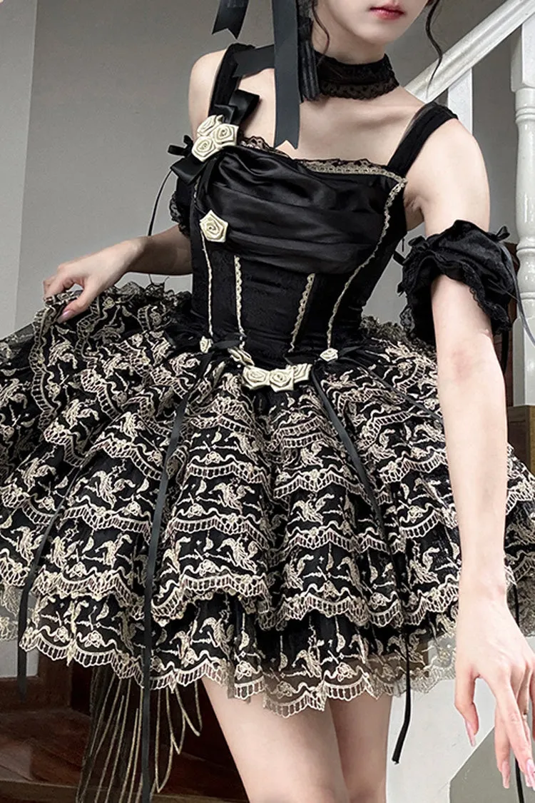 Black Angel Sweetheart Multi-Layered Lace Sweet Princess Ballet Lolita Dress