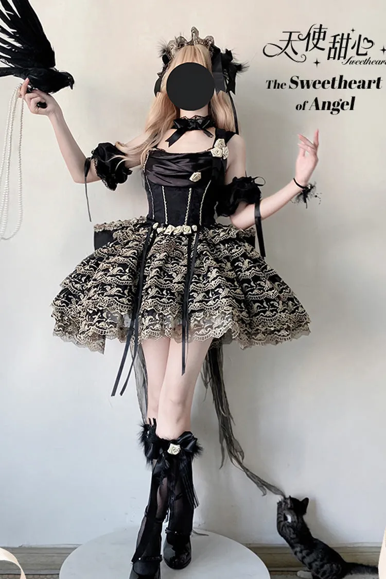 Black Angel Sweetheart Multi-Layered Lace Sweet Princess Ballet Lolita Dress