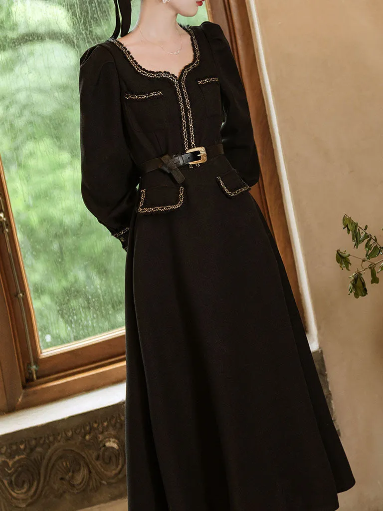 Black Ballet Square Collar 1950S Vintage Little Black Dress