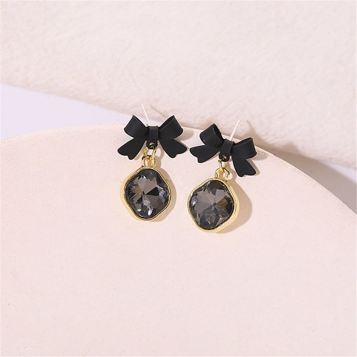 Black Crystal & 18K Gold-Plated Bow Diamond Drop Earrings