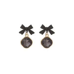 Black Crystal & 18K Gold-Plated Bow Diamond Drop Earrings