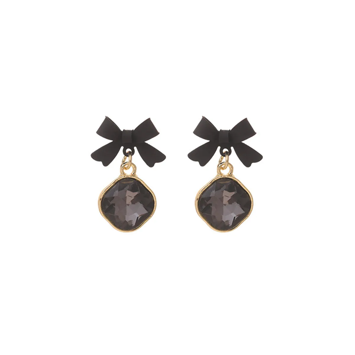 Black Crystal & 18K Gold-Plated Bow Diamond Drop Earrings