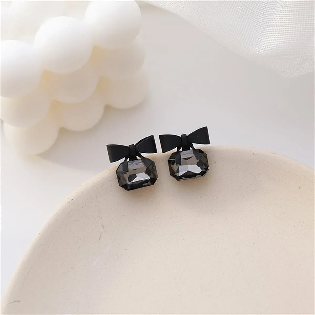 Black Crystal Bow Stud Earrings