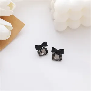 Black Crystal Bow Stud Earrings
