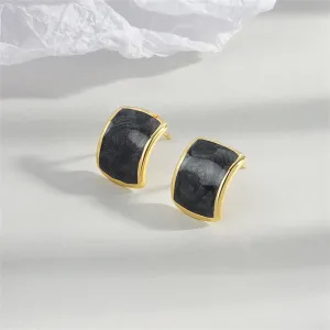 Black Enamel & 18K Gold-Plated Curved Face Rectangle Stud Earrings
