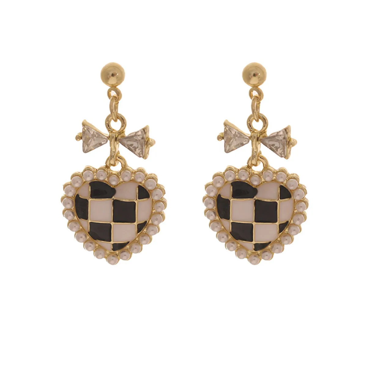 Black Enamel & Pearl 18K Gold-Plated Crystal-Accent Bow Heart Drop Earrings