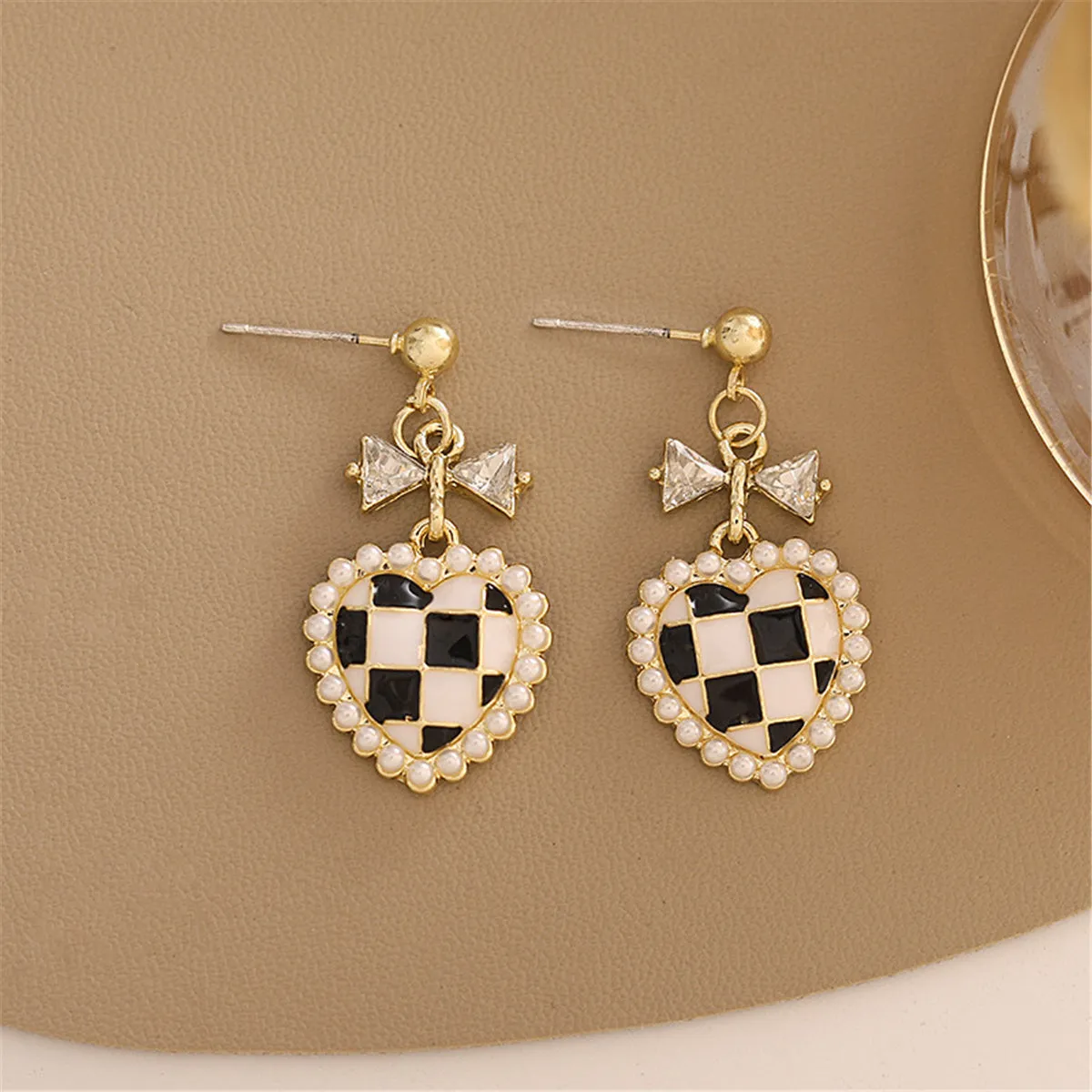 Black Enamel & Pearl 18K Gold-Plated Crystal-Accent Bow Heart Drop Earrings