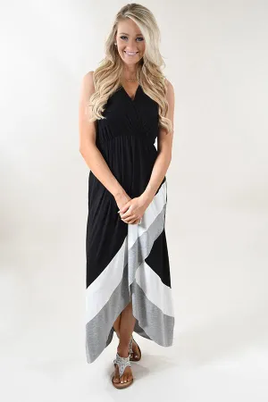 Black, Ivory & Grey Color Block Dress