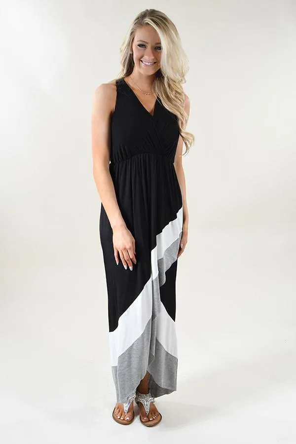 Black, Ivory & Grey Color Block Dress