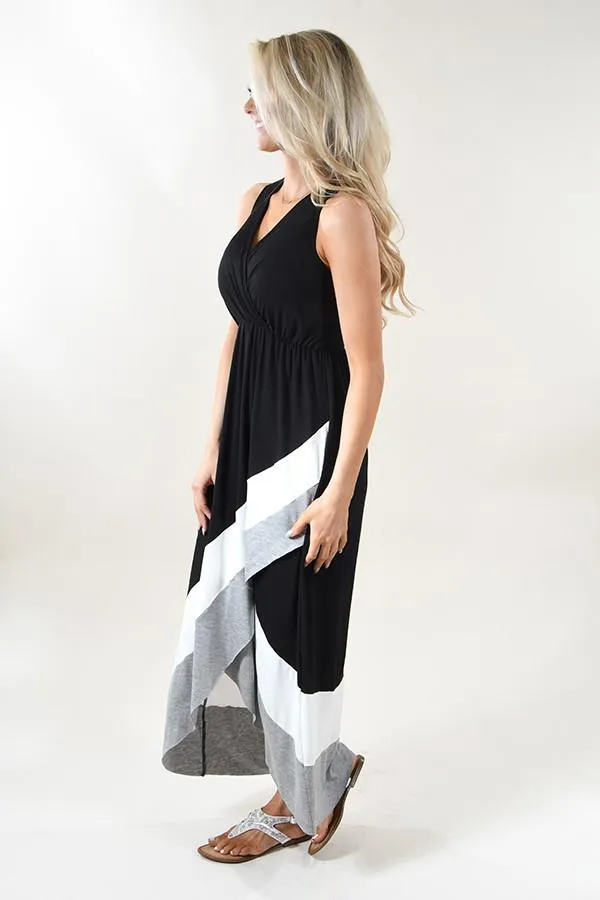 Black, Ivory & Grey Color Block Dress