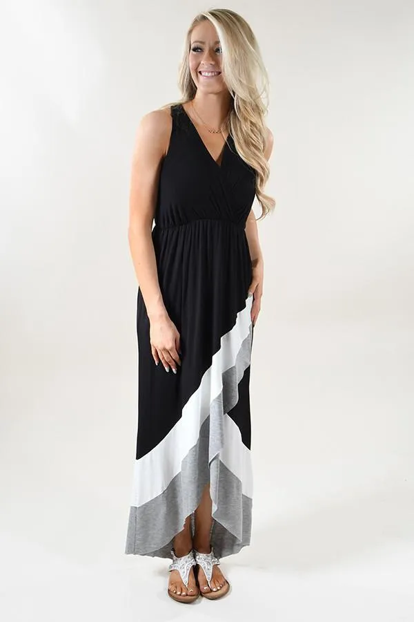Black, Ivory & Grey Color Block Dress