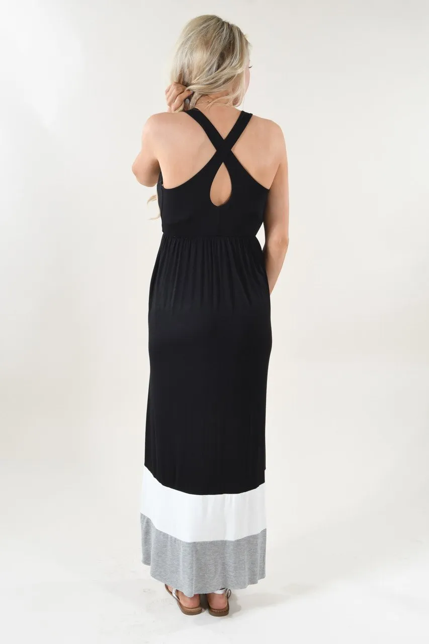 Black, Ivory & Grey Color Block Dress