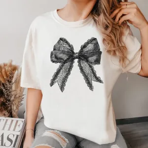 BLACK LACE BOW TEE