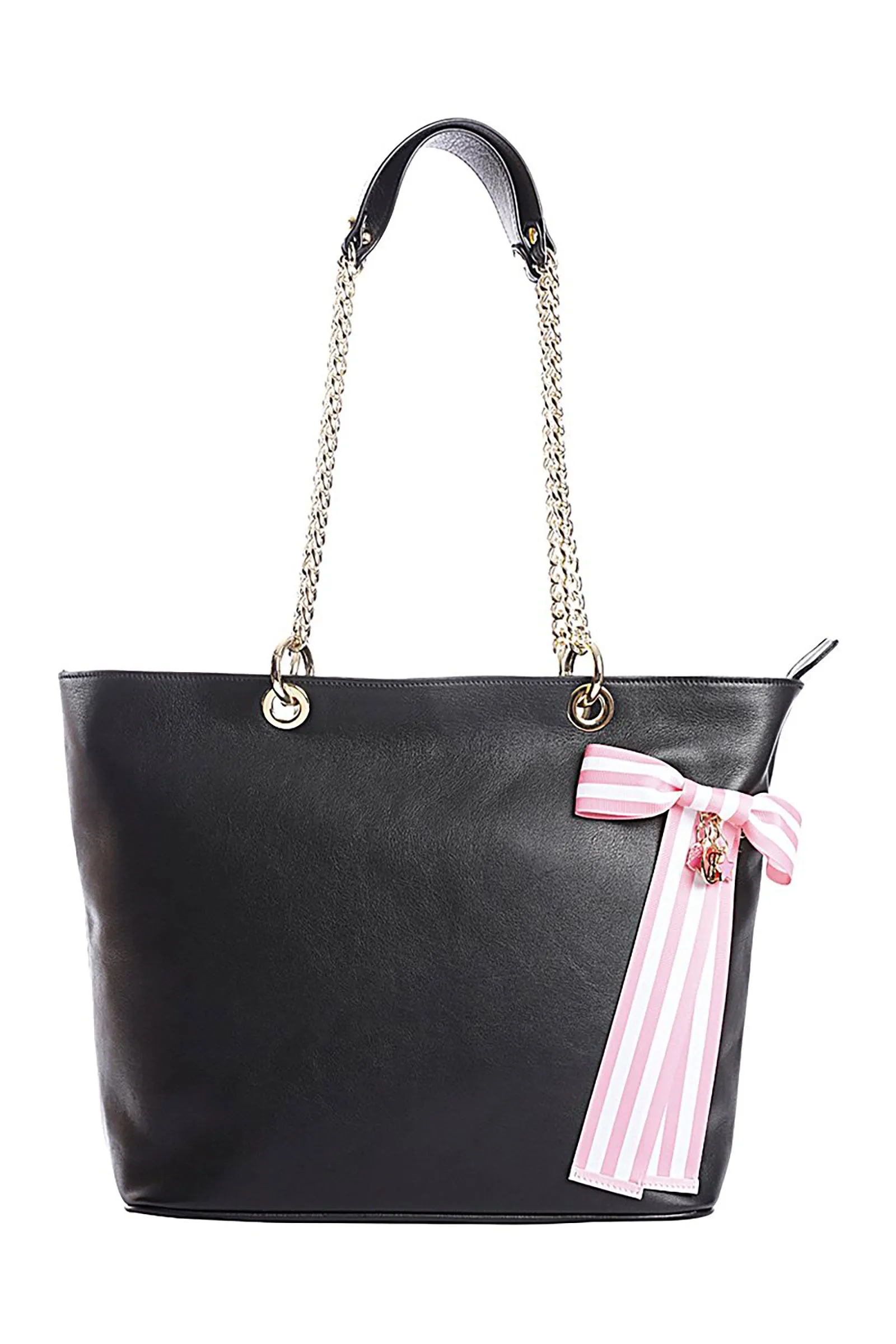 Black Leather Tote Bag with Chain Straps