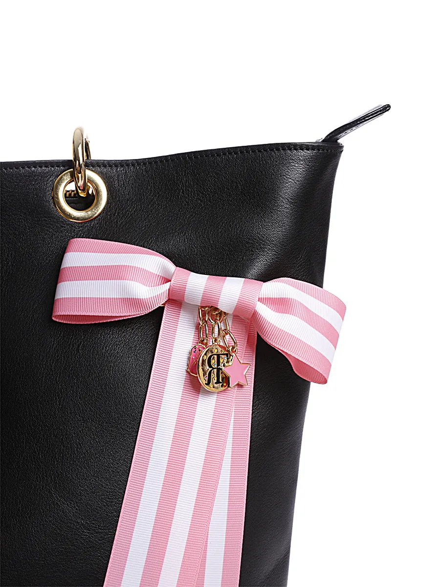 Black Leather Tote Bag with Chain Straps