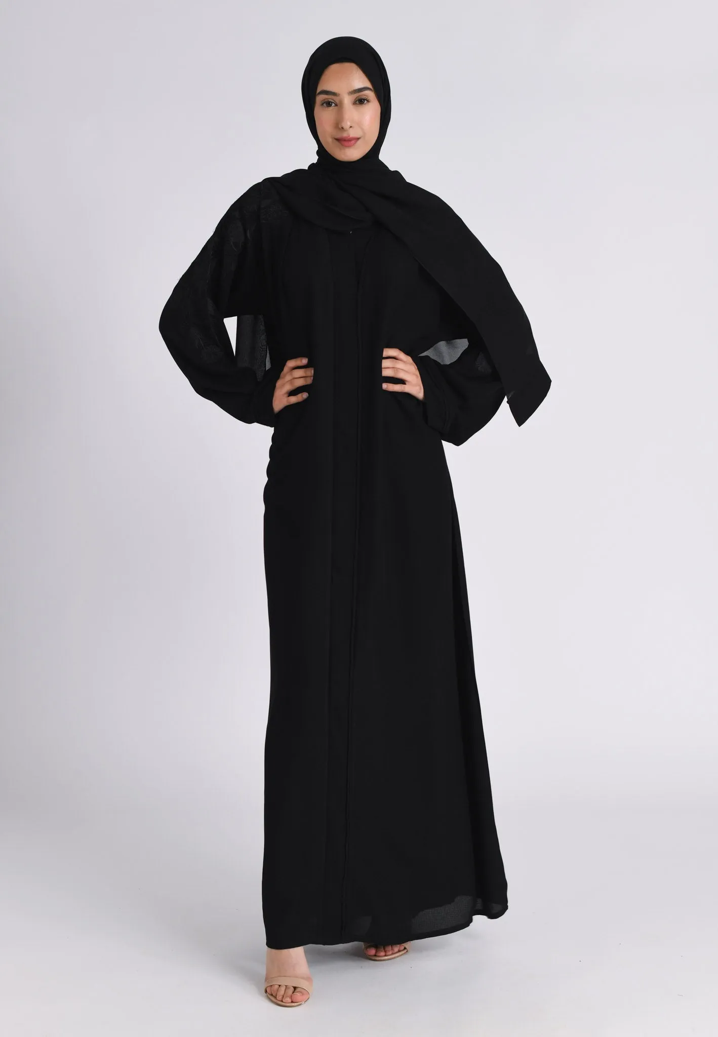 Black on Black Closed Nawra Abaya (Premium)