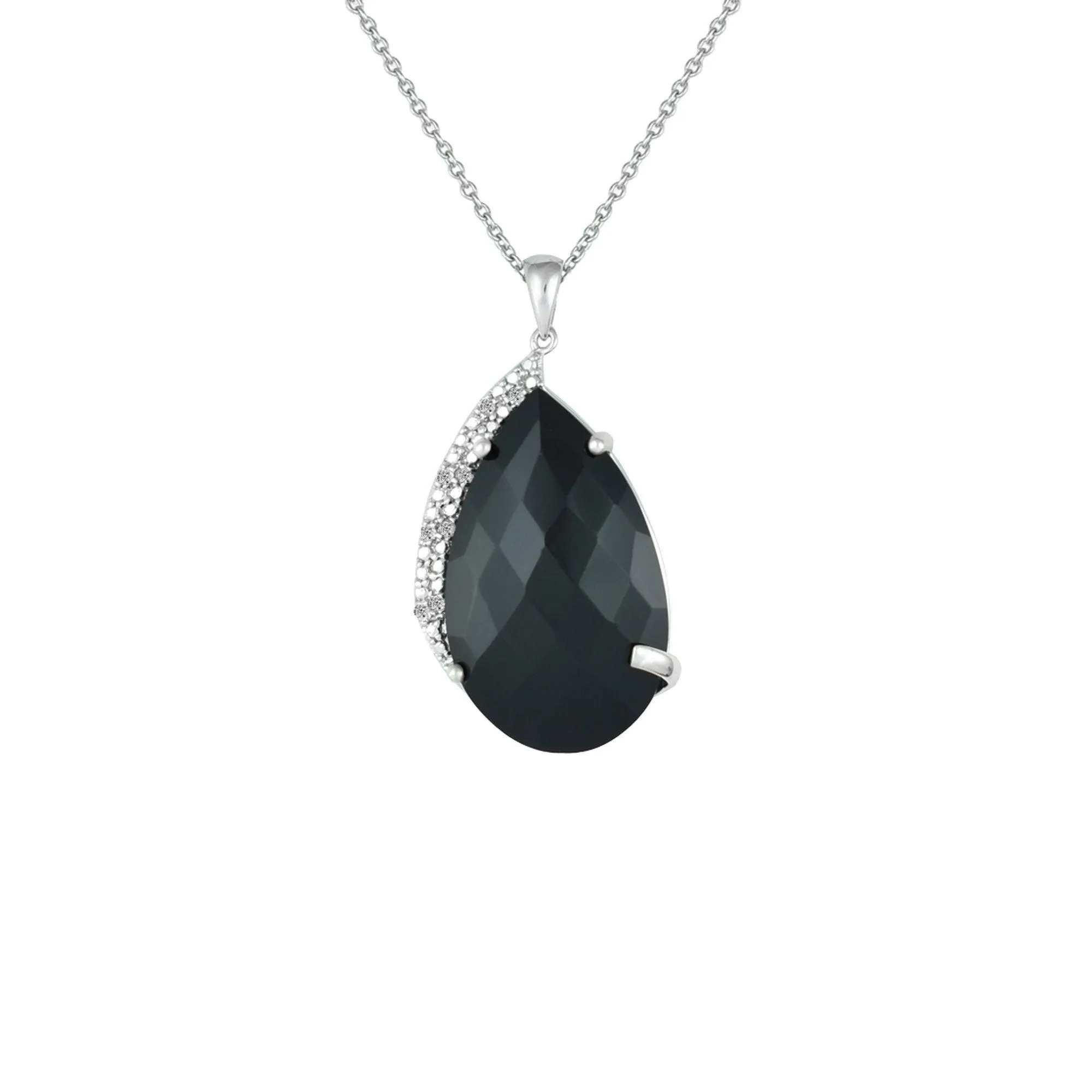 Black Onyx and Diamond Accent Fashion Silver Pendant