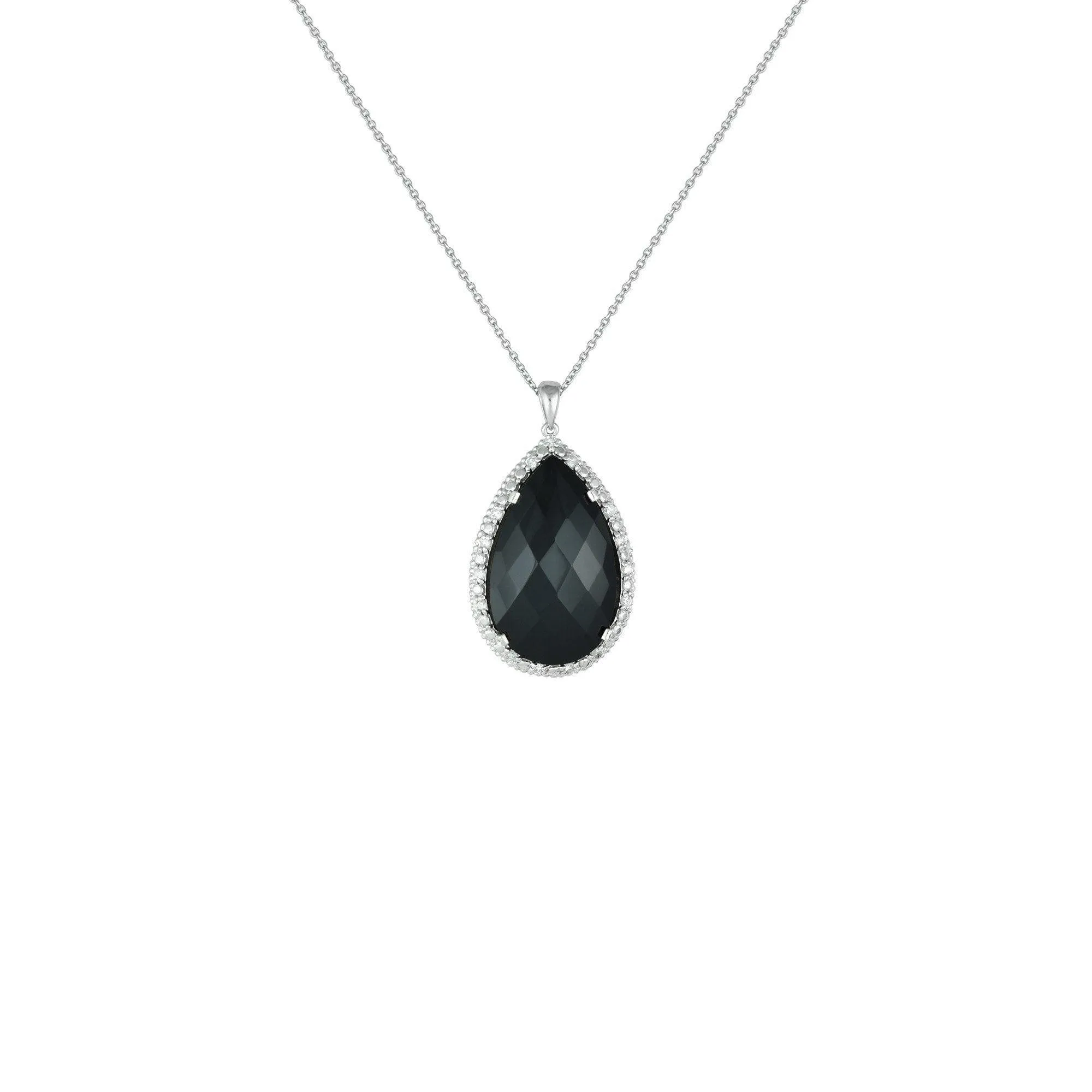 Black Onyx and Diamond Accent Fashion Silver Pendant
