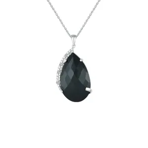 Black Onyx and Diamond Accent Fashion Silver Pendant