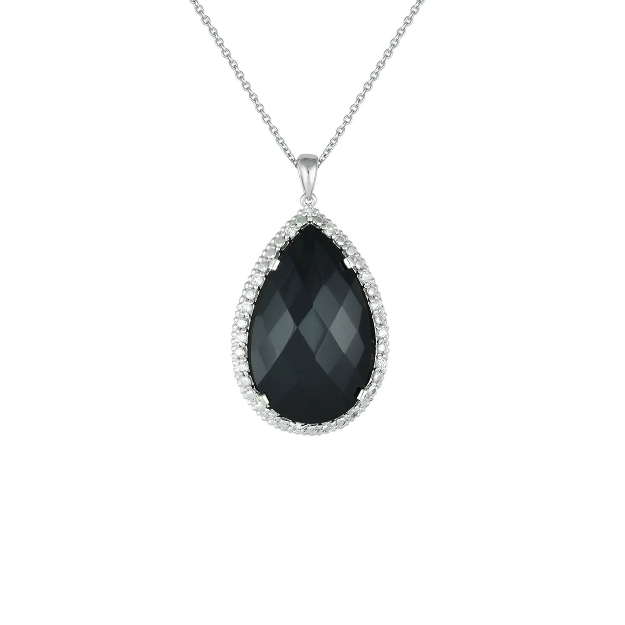 Black Onyx and Diamond Accent Fashion Silver Pendant