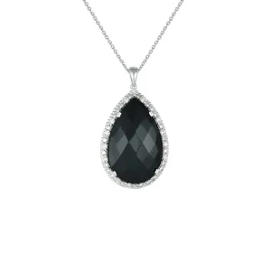 Black Onyx and Diamond Accent Fashion Silver Pendant