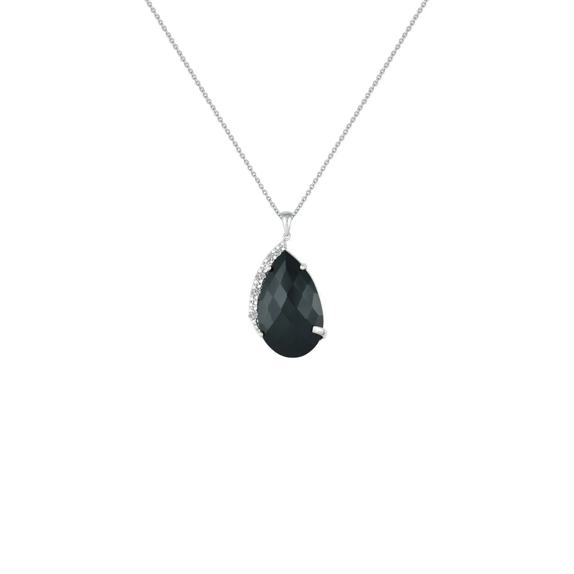 Black Onyx and Diamond Accent Fashion Silver Pendant