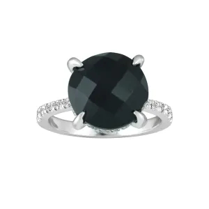 Black Onyx and Diamond Accent Ring in Sterling Silver