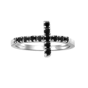 Black Onyx Cross Ring in Silver