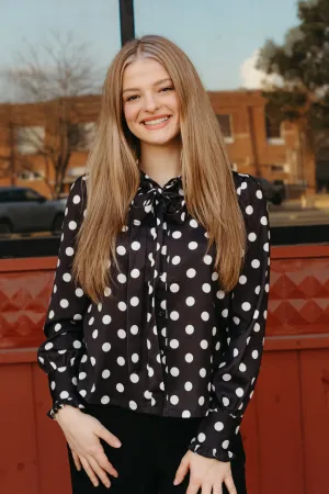 Black Polka dot Button Down Shirt With Bow Tie CT9129